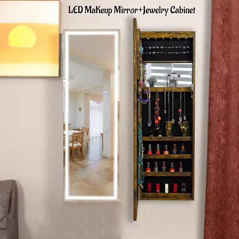 Miroir pleine longueur Moedern avec rangement pour bijoux, Miroir mural avec serrure de sécurité, Miroir de porte pour salon, dressing