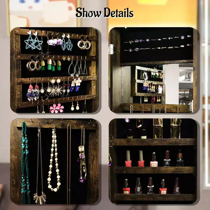 Miroir pleine longueur Moedern avec rangement pour bijoux, Miroir mural avec serrure de sécurité, Miroir de porte pour salon, dressing