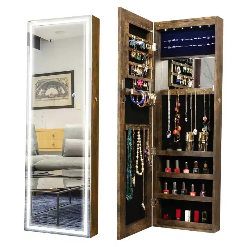 Miroir pleine longueur Moedern avec rangement pour bijoux, Miroir mural avec serrure de sécurité, Miroir de porte pour salon, dressing
