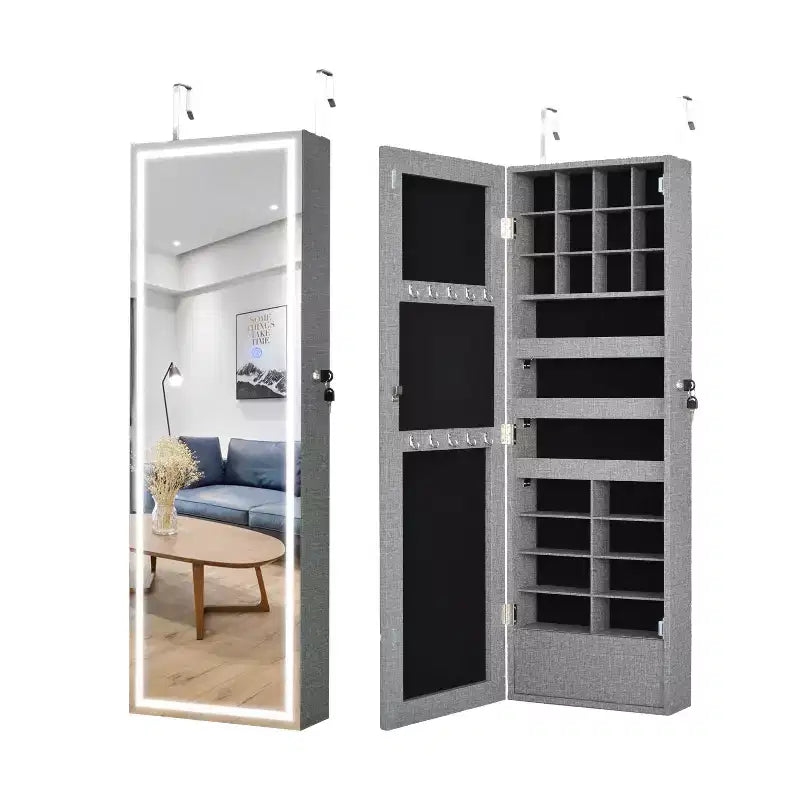 Miroir pleine longueur Moedern avec rangement pour bijoux, Miroir mural avec serrure de sécurité, Miroir de porte pour salon, dressing