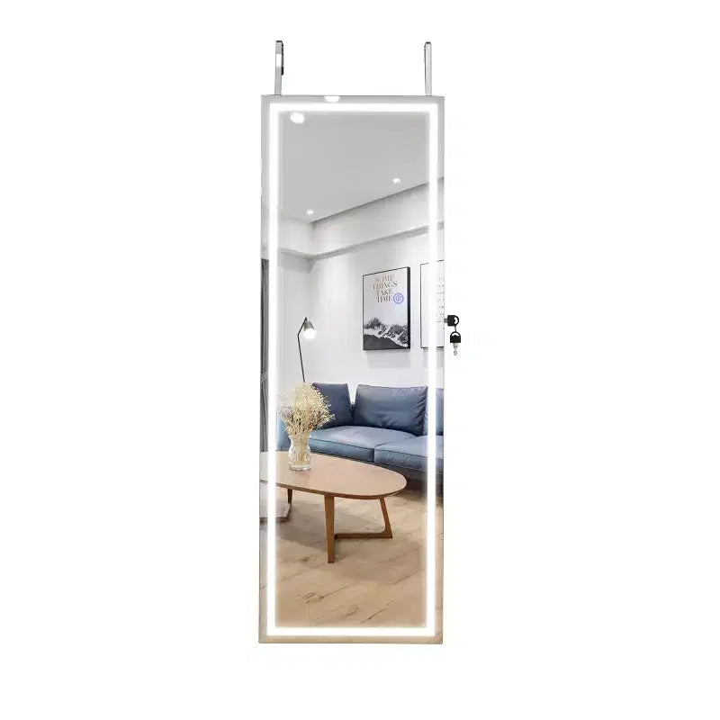 Miroir pleine longueur Moedern avec rangement pour bijoux, Miroir mural avec serrure de sécurité, Miroir de porte pour salon, dressing