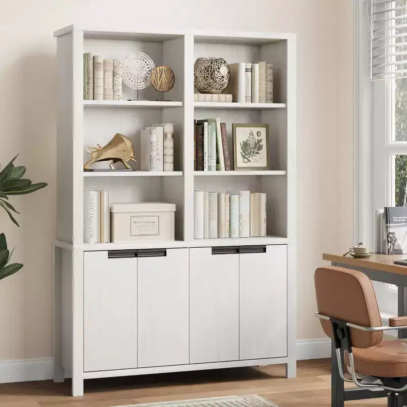 Étagère double large haute avec portes et étagère réglable, 5 niveaux