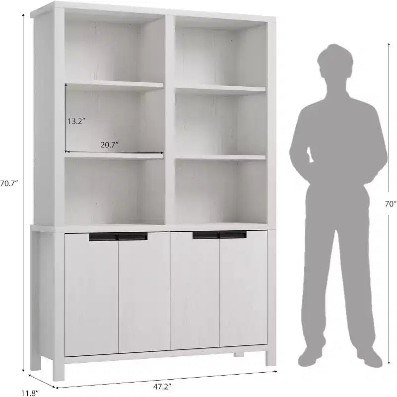 Étagère double large haute avec portes et étagère réglable, 5 niveaux
