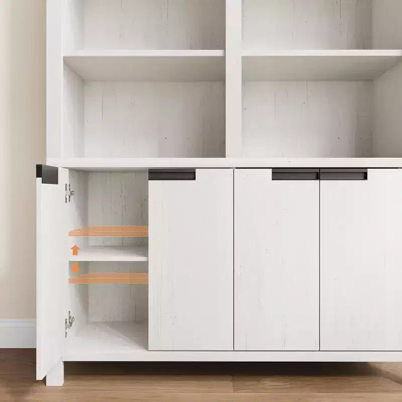 Étagère double large haute avec portes et étagère réglable, 5 niveaux
