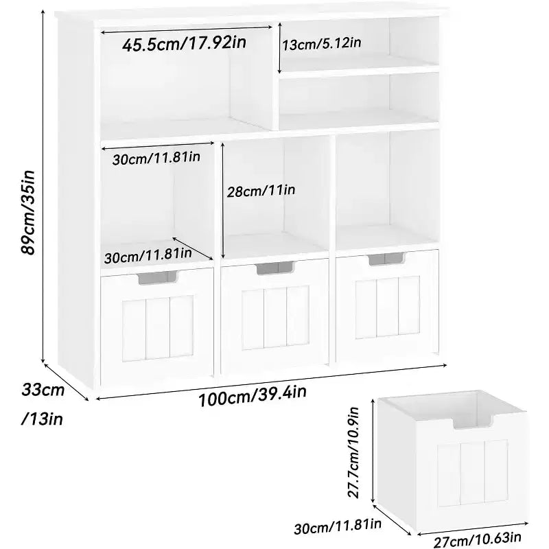 Meuble de rangement pour jouets avec 3 tiroirs mobiles et 6 casiers, étagère à jouets pour enfants avec roues cachées, bibliothèque pour enfants, organisateur de rangement de jouets