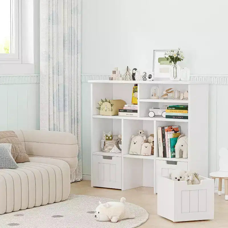 Meuble de rangement pour jouets avec 3 tiroirs mobiles et 6 casiers, étagère à jouets pour enfants avec roues cachées, bibliothèque pour enfants, organisateur de rangement de jouets
