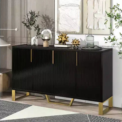 Zevemomo Buffet Sideboard Storage Cabinet Coffee Bar Console Table with Adjustable Shelf, 4 Doors, Black