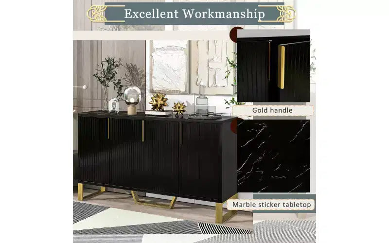 Bahut de rangement à 4 portes, meuble de bar à café, table console, noir