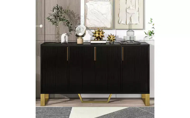 Bahut de rangement à 4 portes, meuble de bar à café, table console, noir