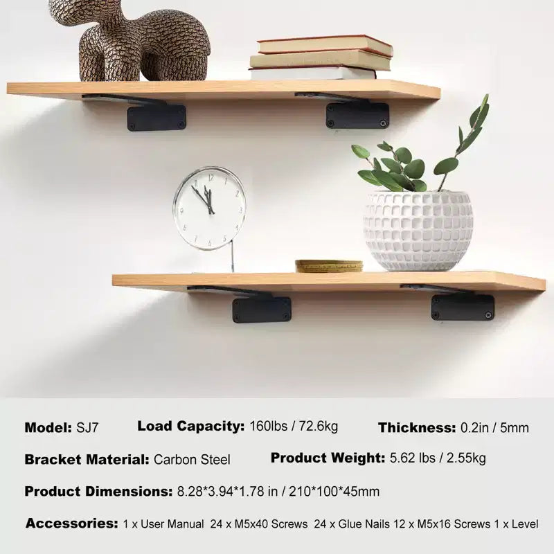 Supports d'étagère flottante robustes, noir mat, 8"x4", lot de 6