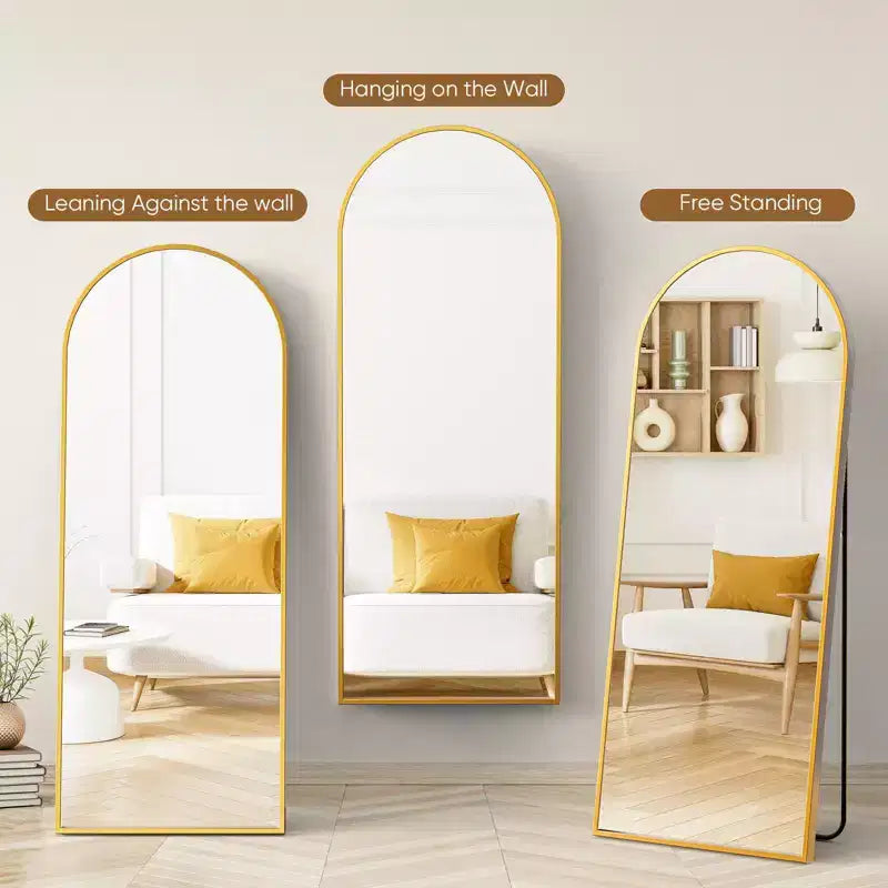 Miroir de plain-pied avec support en métal et trous de suspension