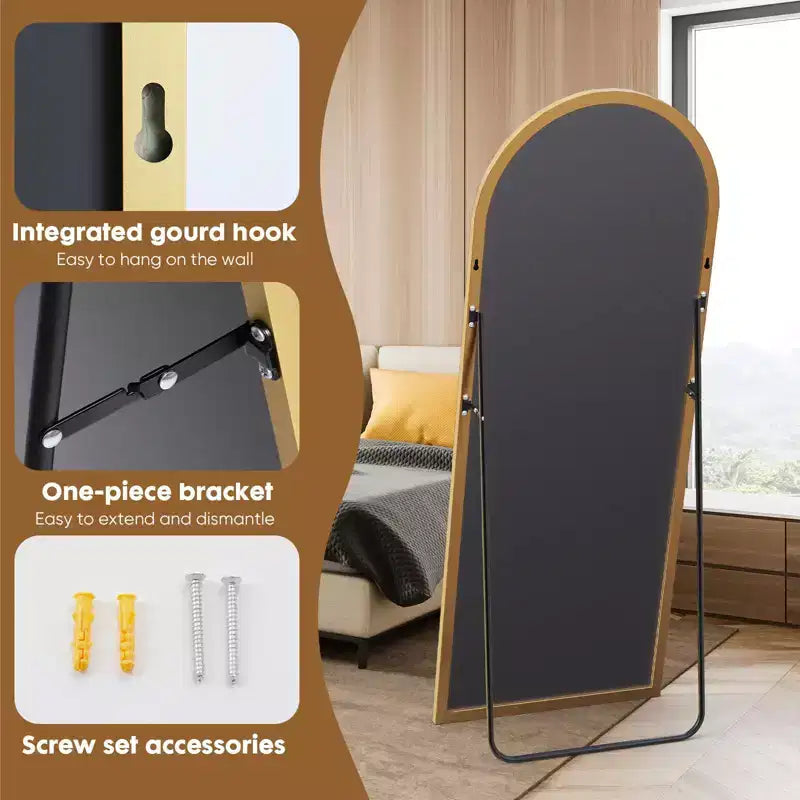 Miroir de plain-pied avec support en métal et trous de suspension