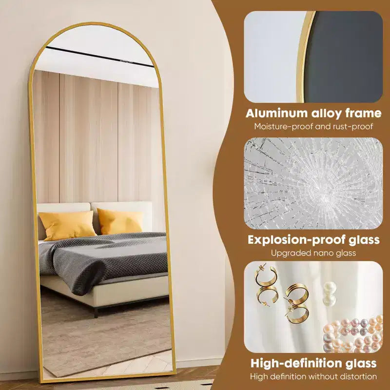 Miroir de plain-pied avec support en métal et trous de suspension