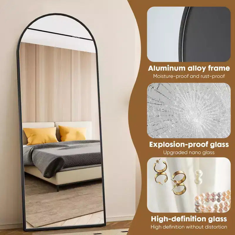 Miroir de plain-pied avec support en métal et trous de suspension
