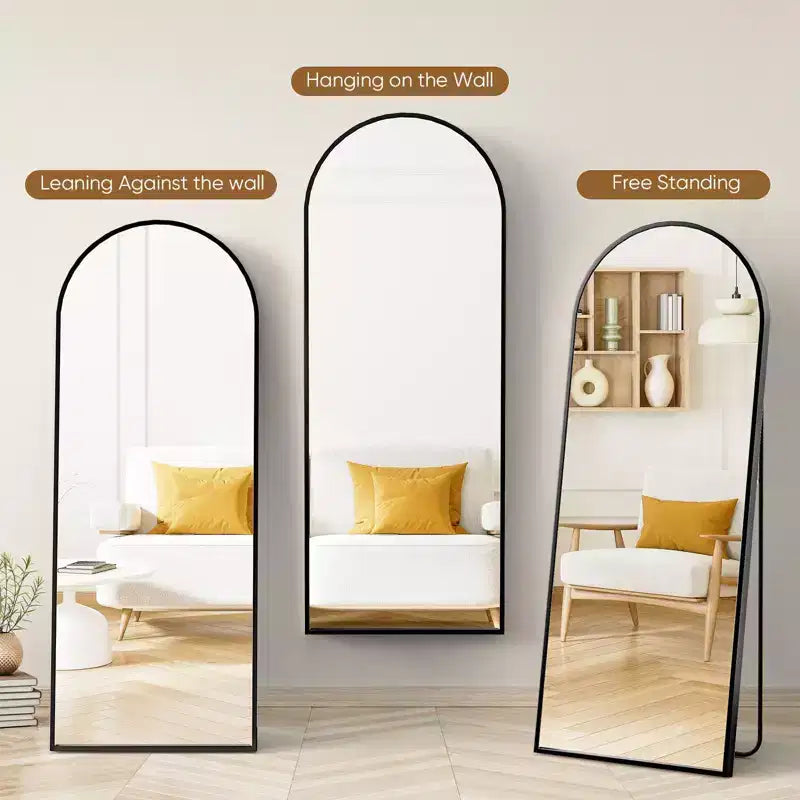 Miroir de plain-pied avec support en métal et trous de suspension