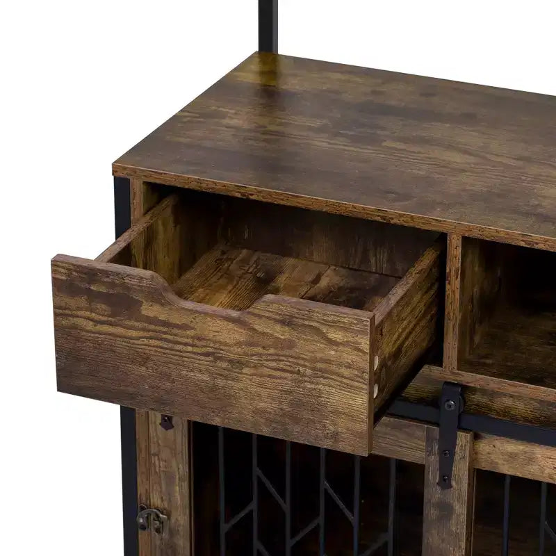 Meuble de rangement de cuisine 2 en 1 avec niche pour chien, marron rustique