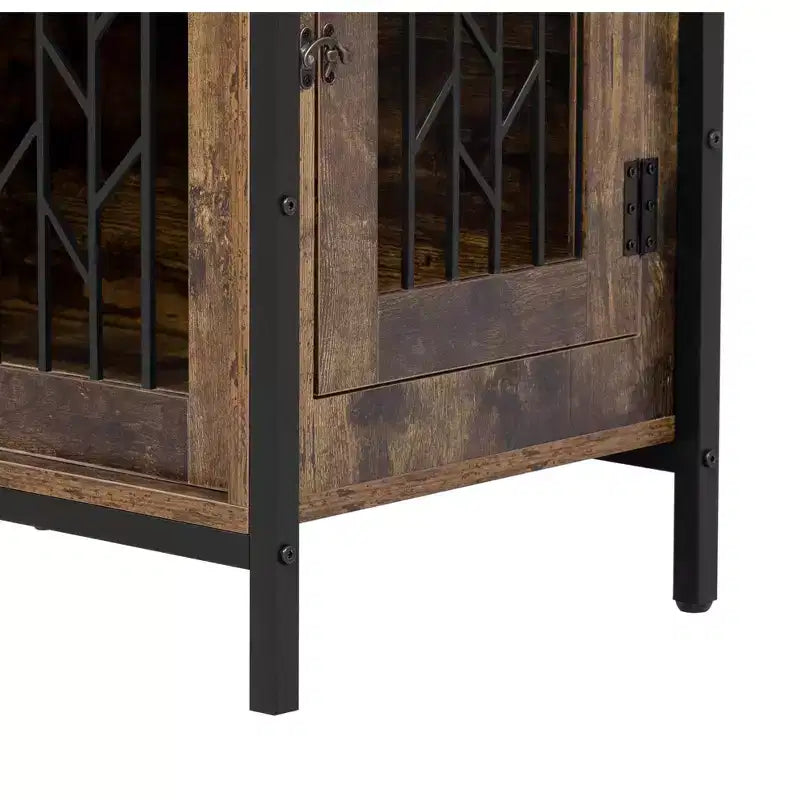 Meuble de rangement de cuisine 2 en 1 avec niche pour chien, marron rustique