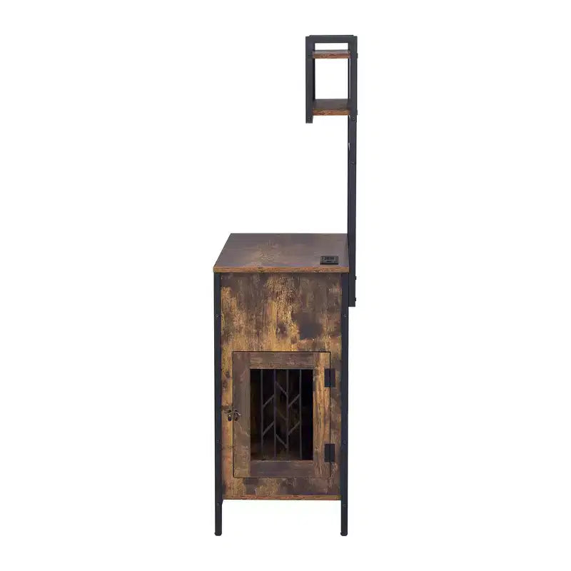 Meuble de rangement de cuisine 2 en 1 avec niche pour chien, marron rustique