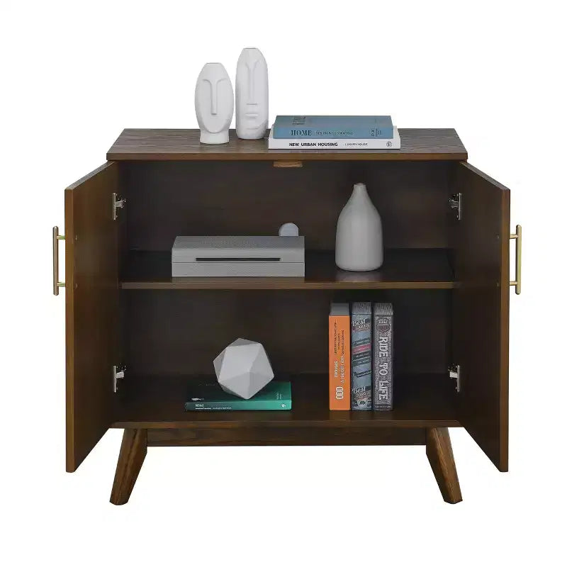 Meuble de rangement en bois Mid-Century avec portes doubles, brun