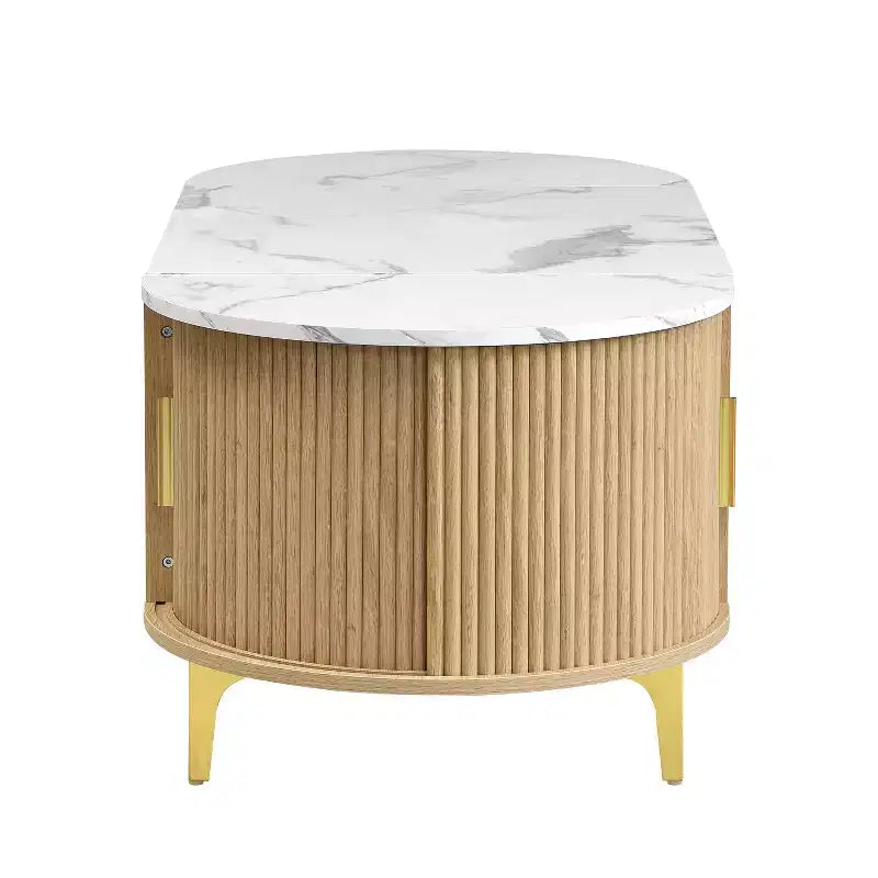 Table basse relevable avec rangement dissimulé et étagères coulissantes