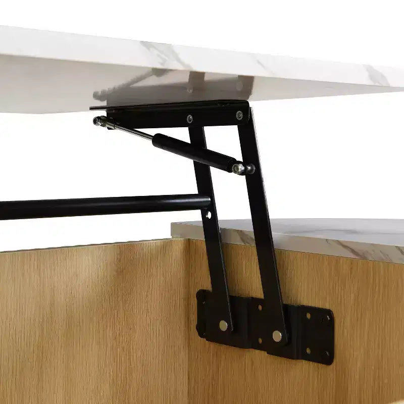 Table basse relevable avec rangement dissimulé et étagères coulissantes