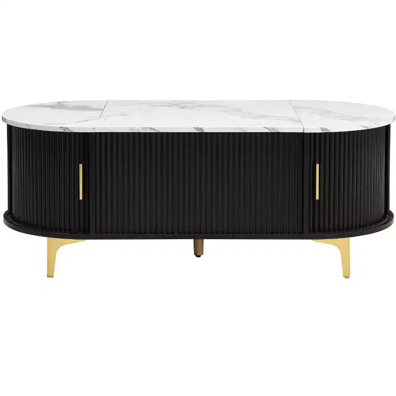 Table basse relevable avec rangement dissimulé et étagères coulissantes