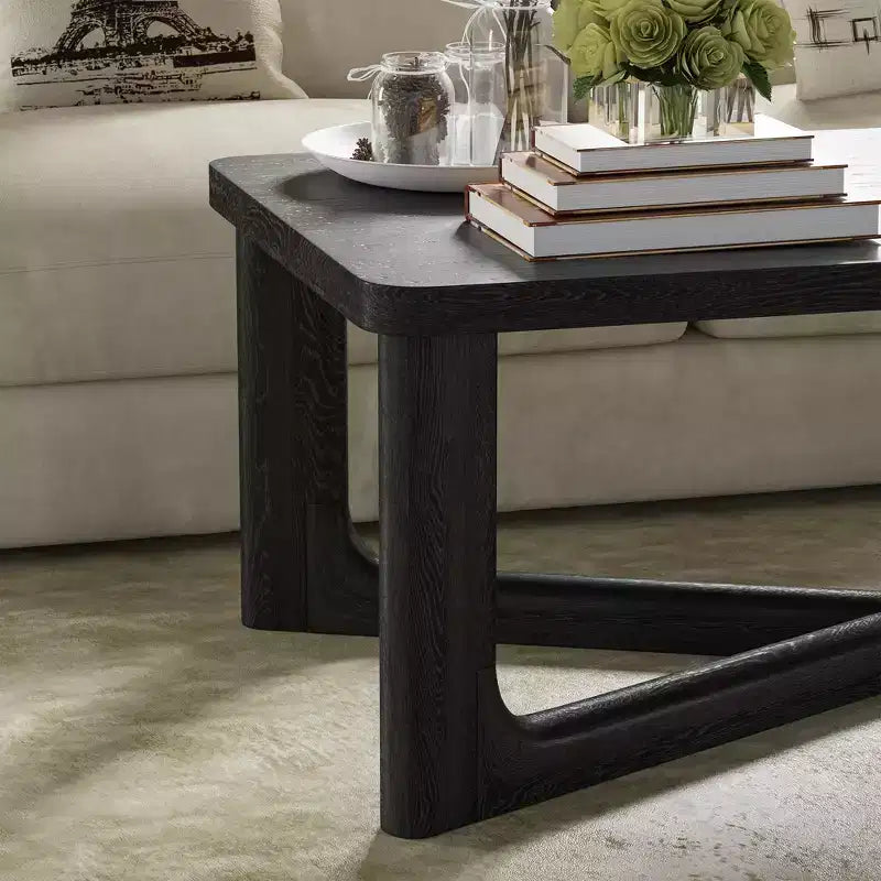 Table basse rectangulaire en bois massif de style campagnard, noire, pieds croisés