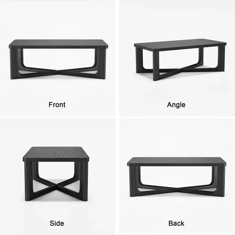 Table basse rectangulaire en bois massif de style campagnard, noire, pieds croisés