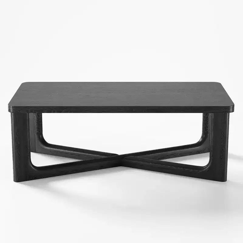 Table basse rectangulaire en bois massif de style campagnard, noire, pieds croisés