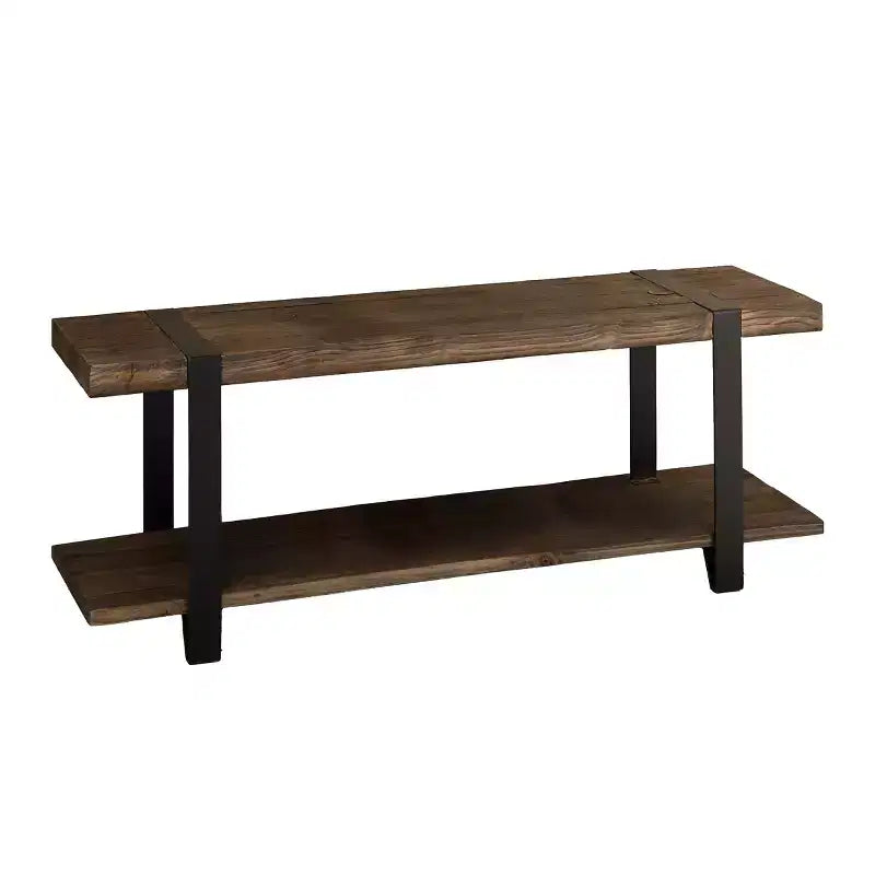 Banc d'entrée en bois massif avec étagère de rangement, naturel rustique