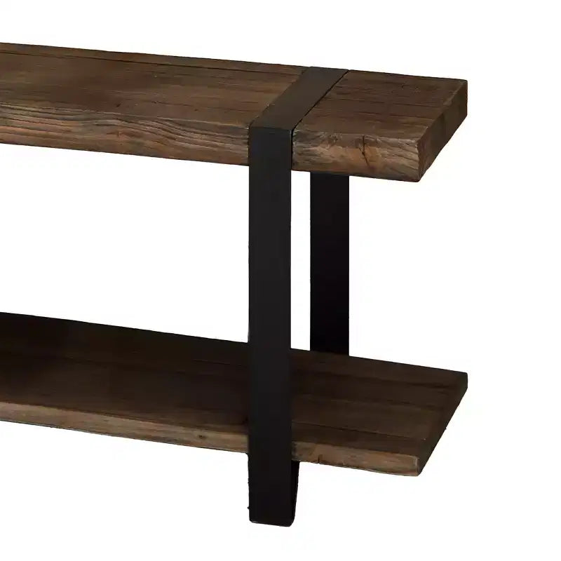 Banc d'entrée en bois massif avec étagère de rangement, naturel rustique