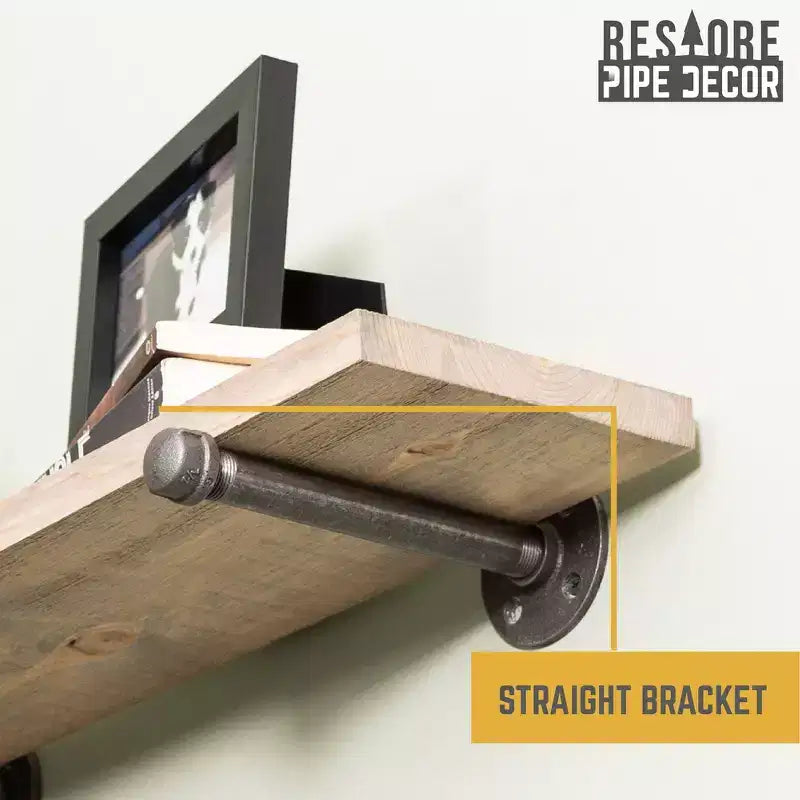 Étagères murales industrielles en tuyaux de 91 cm couleur bois flotté avec supports droits