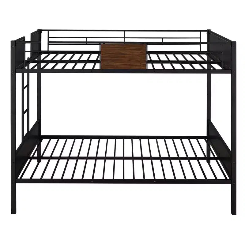 Lit superposé double en métal avec grain de bois, barrière de sécurité pour enfants et adultes, marron