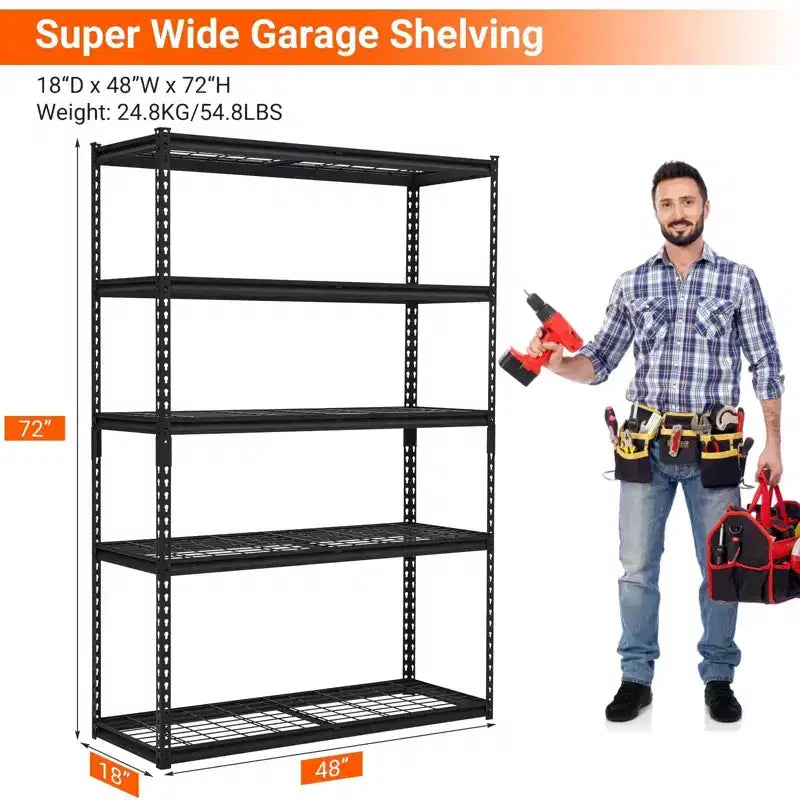 Étagères de garage robustes, étagères de rangement réglables à 5 niveaux, étagère métallique industrielle