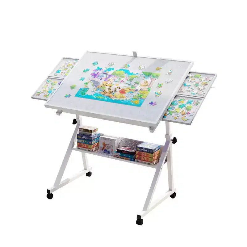 Table de puzzle en métal et bois modernes avec 4 tiroirs de rangement