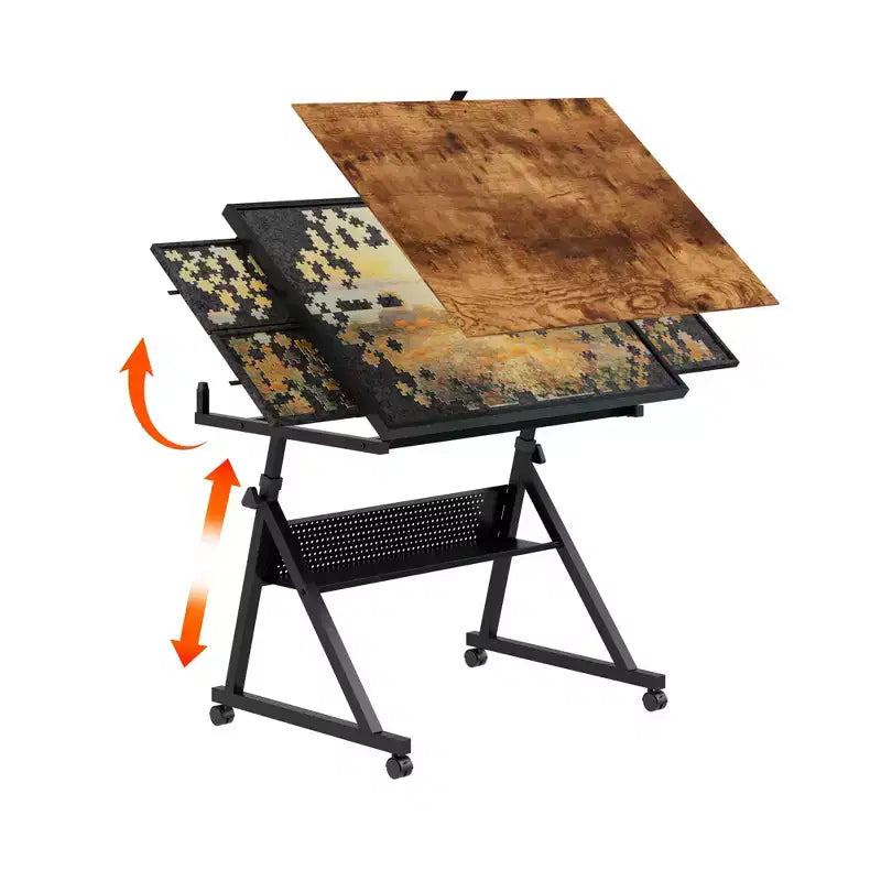 Table de puzzle en métal et bois modernes avec 4 tiroirs de rangement
