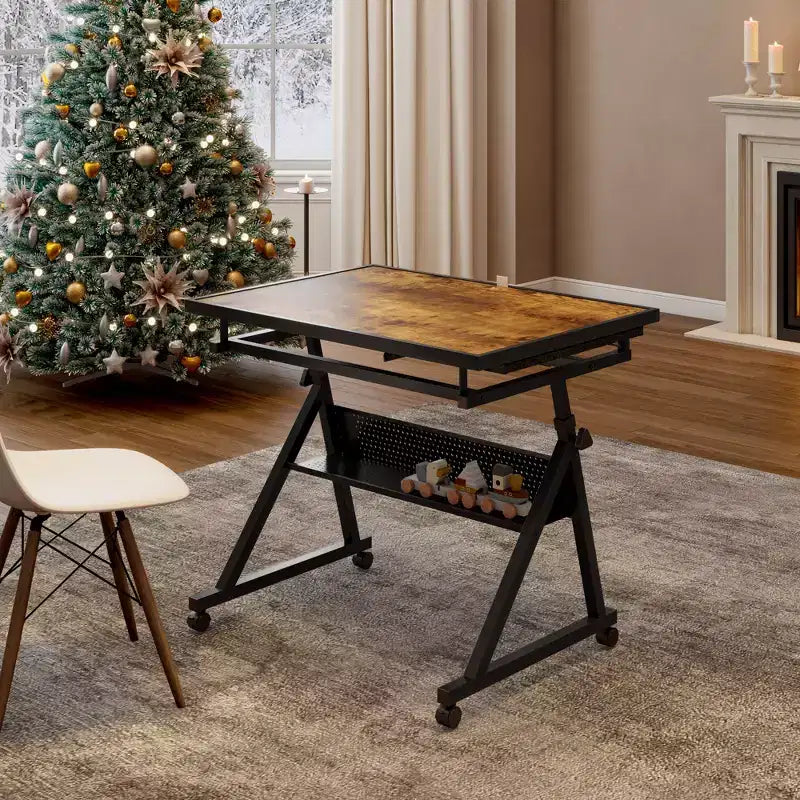 Table de puzzle en métal et bois modernes avec 4 tiroirs de rangement