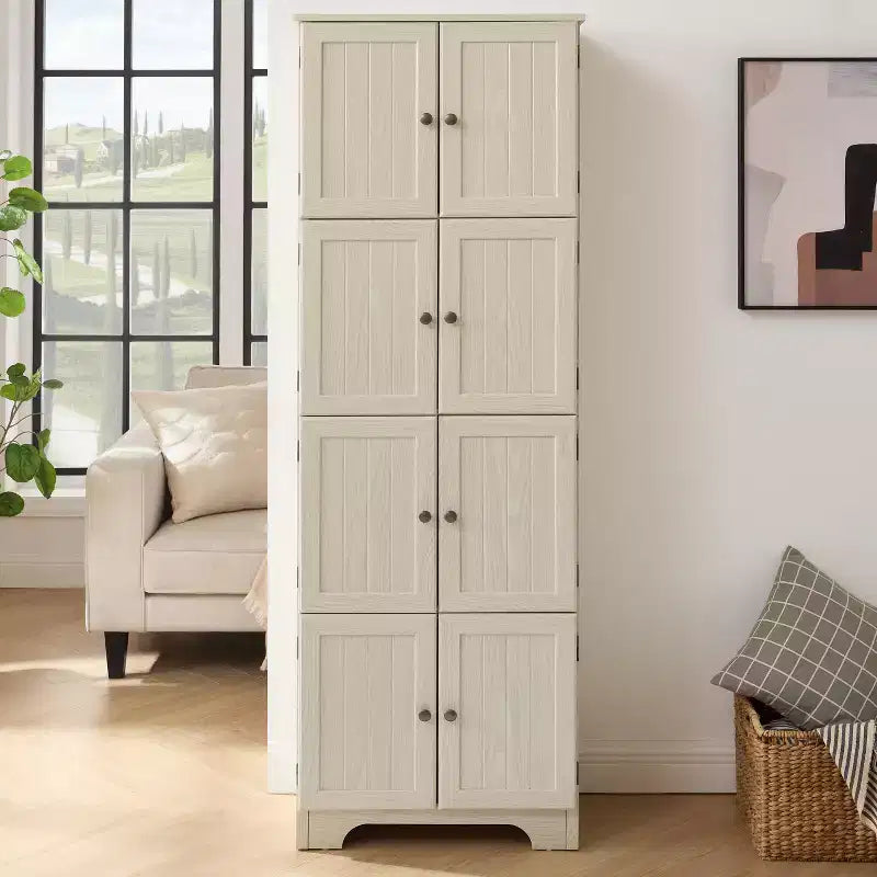 Meuble de Rangement Haut de Cuisine de Ferme avec 8 Portes, Garde-Manger en Bois de 183 cm avec 4 Étagères, Bibliothèque Autonome à 4 Niveaux