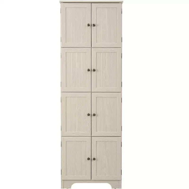 Meuble de Rangement Haut de Cuisine de Ferme avec 8 Portes, Garde-Manger en Bois de 183 cm avec 4 Étagères, Bibliothèque Autonome à 4 Niveaux