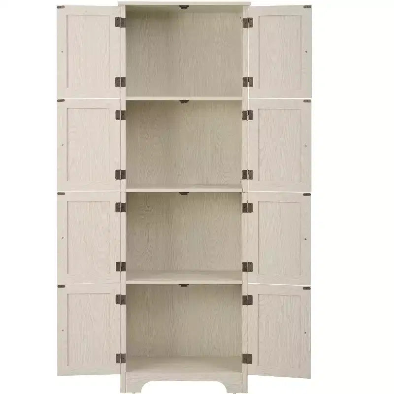 Meuble de Rangement Haut de Cuisine de Ferme avec 8 Portes, Garde-Manger en Bois de 183 cm avec 4 Étagères, Bibliothèque Autonome à 4 Niveaux