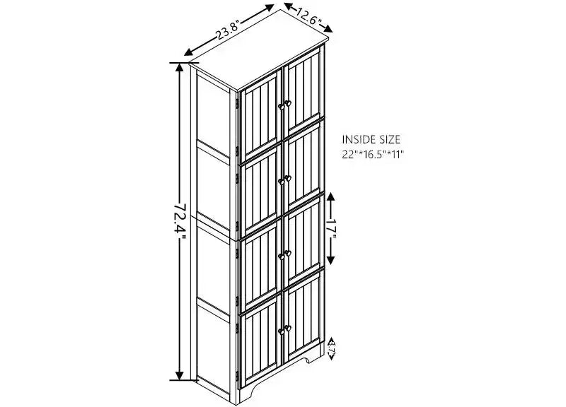 Meuble de Rangement Haut de Cuisine de Ferme avec 8 Portes, Garde-Manger en Bois de 183 cm avec 4 Étagères, Bibliothèque Autonome à 4 Niveaux