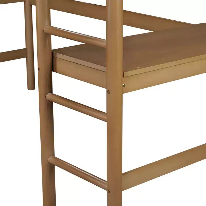 Lit mezzanine simple en hévéa moderne avec bureau et tête de lit rembourrée en bouclé