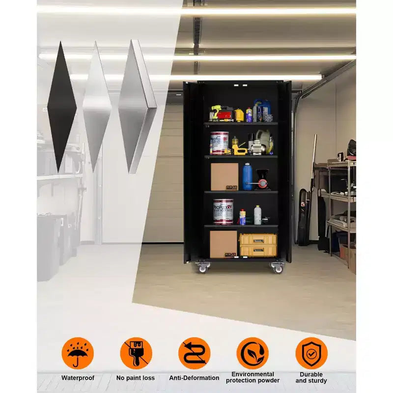 Servante d'atelier roulante en acier robuste de 72", avec serrure et panneau perforé, 4 étagères réglables, rangement industriel mobile pour garage, atelier et maison
