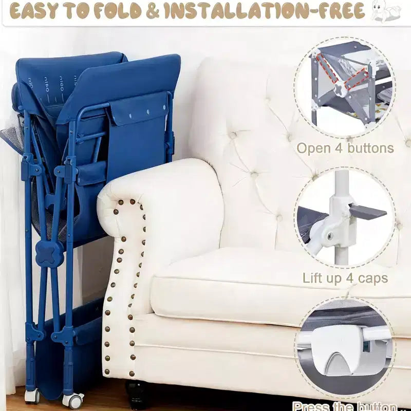 Table à langer portable et réglable avec roulettes, 2 tiroirs et plateau imperméable, Station à langer pliable, Organisateur de chambre mobile pour nouveau-nés