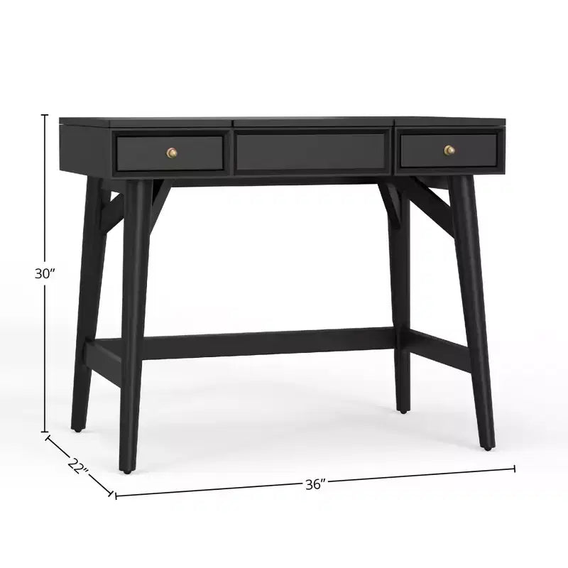 Coiffeuse de chambre Mid-Century avec miroir relevable, Noir