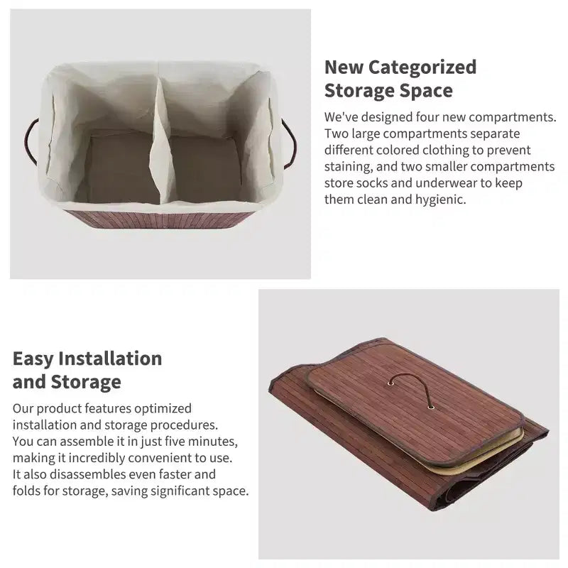 Panier à linge en bambou avec couvercle, 104 litres, pliable, en bois, avec sac de doublure lavable, rangement fin pour petites chambres, appartements, dortoirs