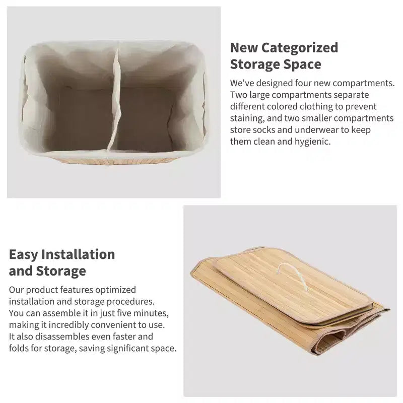 Panier à linge en bambou avec couvercle, 104 litres, pliable, en bois, avec sac de doublure lavable, rangement fin pour petites chambres, appartements, dortoirs