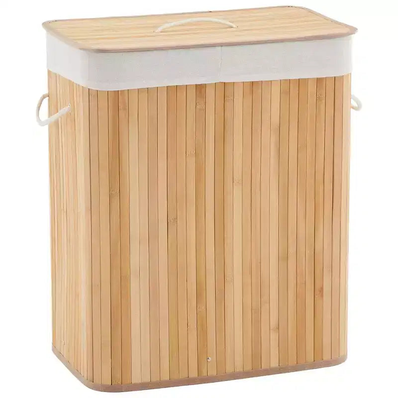 Panier à linge en bambou avec couvercle, 104 litres, pliable, en bois, avec sac de doublure lavable, rangement fin pour petites chambres, appartements, dortoirs