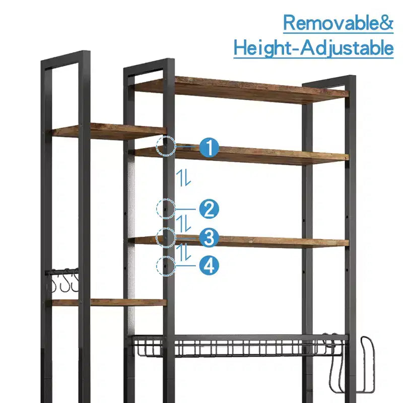 Étagère de rangement 8 niveaux au-dessus des toilettes avec porte-serviettes latéral, étagère de rangement au-dessus des toilettes avec étagère réglable et panier de vidange