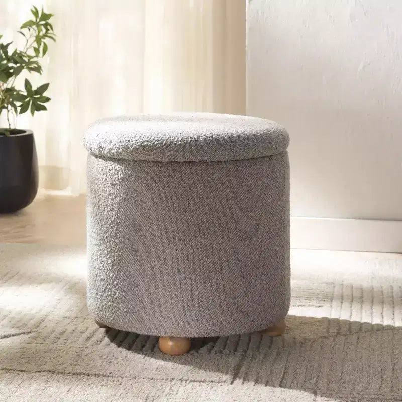 Pouf de rangement rond en tissu bouclé
